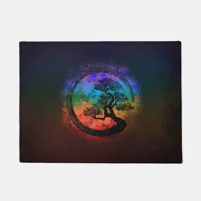 Enso Zen Circle and Bonsai Tree Nebula Doormat (Front)