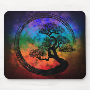 Enso Zen Circle and Bonsai Tree Nebula Mouse Pad
