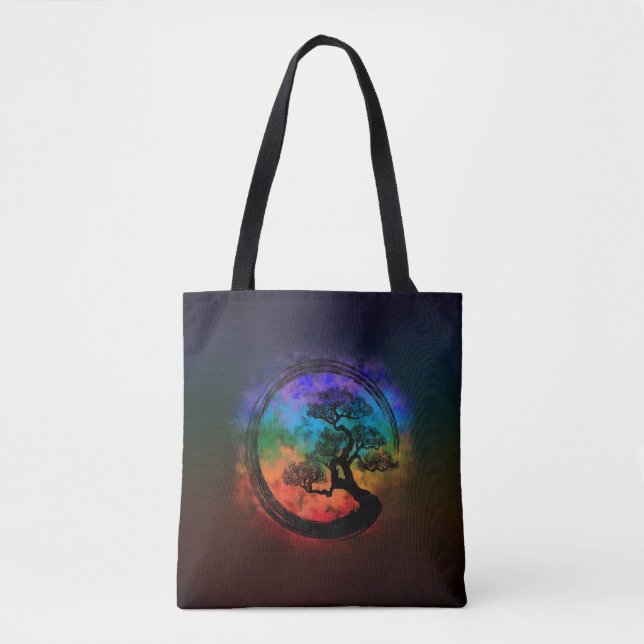 Enso Zen Circle and Bonsai Tree Nebula Tote Bag (Front)