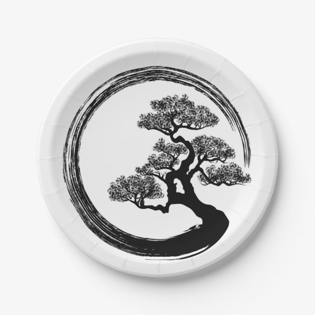 Enso Zen Circle and Bonsai Tree Paper Plate (Front)