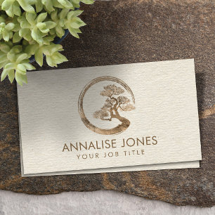 Enso Zen Circle and Bonsai Tree Pastel Gold Business Card