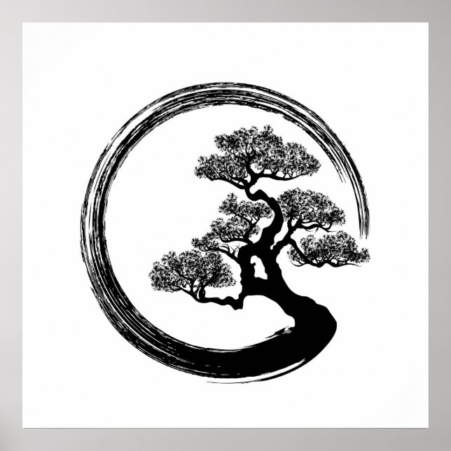 Enso Zen Circle and Bonsai Tree Poster (Front)