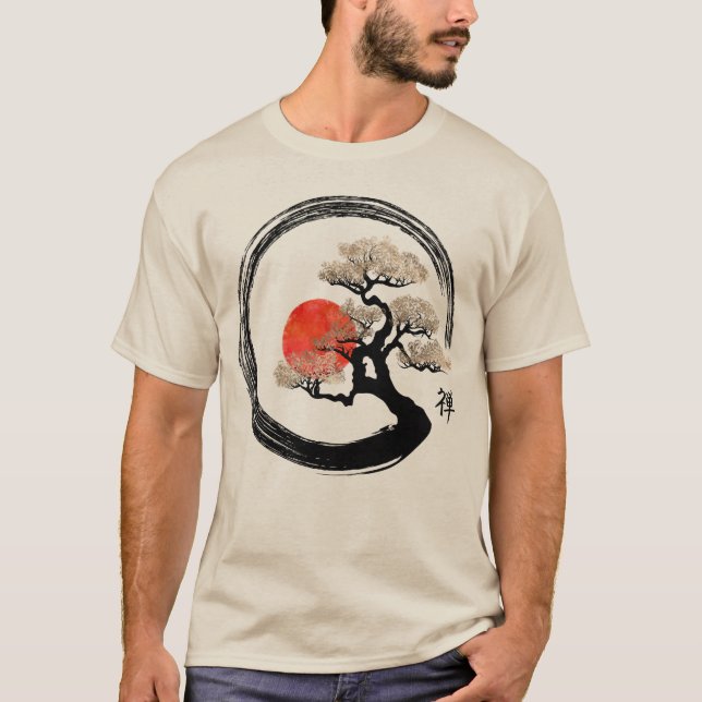 Enso Zen Circle and Bonsai Tree T-Shirt (Front)