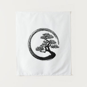 Enso Zen Circle and Bonsai Tree Tapestry
