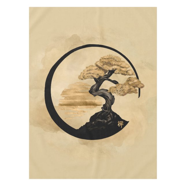Enso Zen Circle Bonsai - Golden Sunrise Tablecloth (Front)