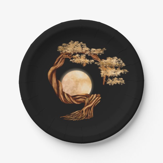 Enso Zen Circle Bonsai Tree Paper Plate (Front)