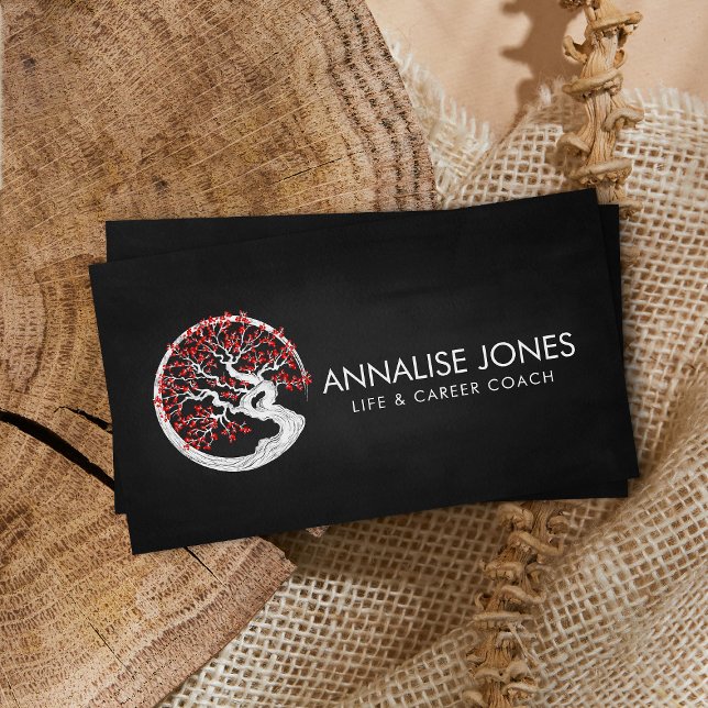 Enso Zen Circle Sakura Tree - Red Cherry Blossom Business Card (Creator Uploaded)
