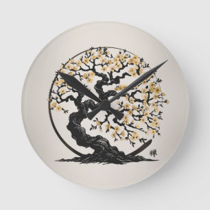 Enso Zen Circle Sakura tree Round Clock