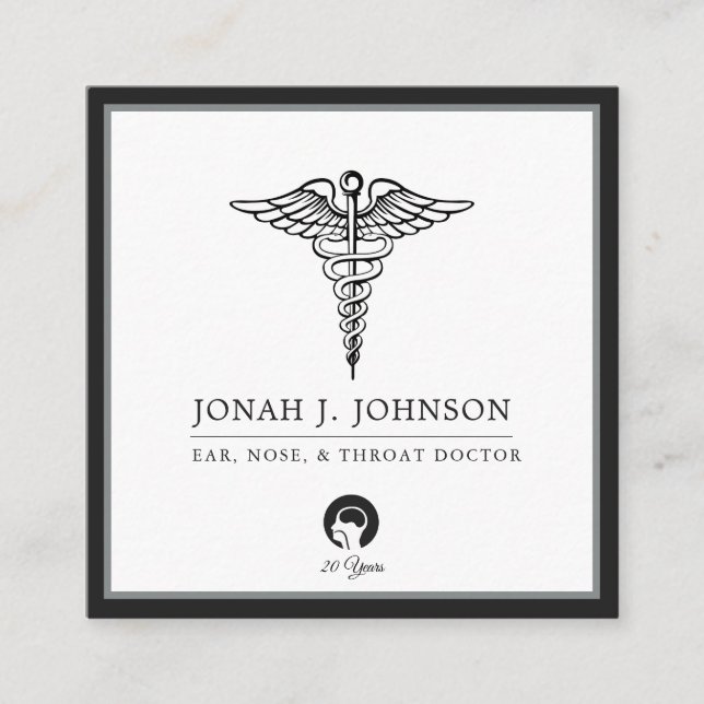 ENT Dr. Minimalist Black | Grey Border Square Business Card (Front)