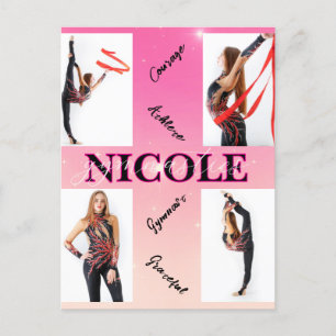 Entangled Gymnastics Pink 4 Photo Encouragement Holiday Postcard