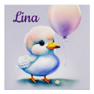 Entenküken mit Luftballon - Aquarell für Kinder Poster