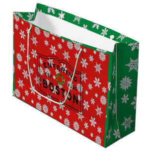 Entering Boston MA Christmas Wreath Large Gift Bag