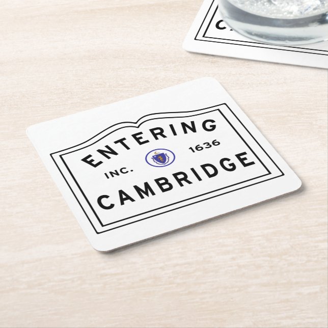 Entering Cambridge Massachusetts Square Paper Coaster (Angled)