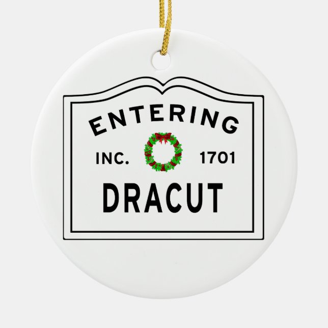 Entering Dracut Massachusett Ceramic Tree Decoration (Front)