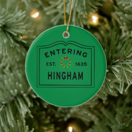 Entering Hingham Massachusetts Christmas Ceramic Tree Decoration