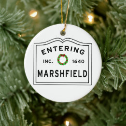 Entering Massachusetts Town Marshfield Ceramic Tree Decoration