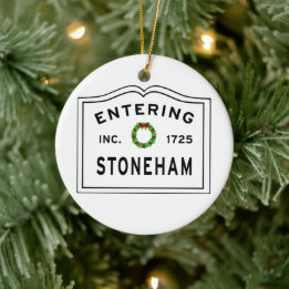 Entering Massachusetts Town Stoneham Ceramic Tree Decoration