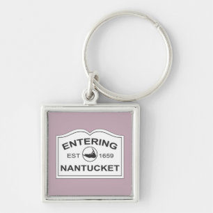 Entering Nantucket Keepsake Sign White & Lavender Key Ring