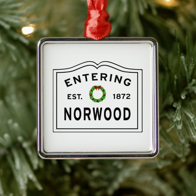 Entering Norwood Massachusetts Metal Ornament (Tree)