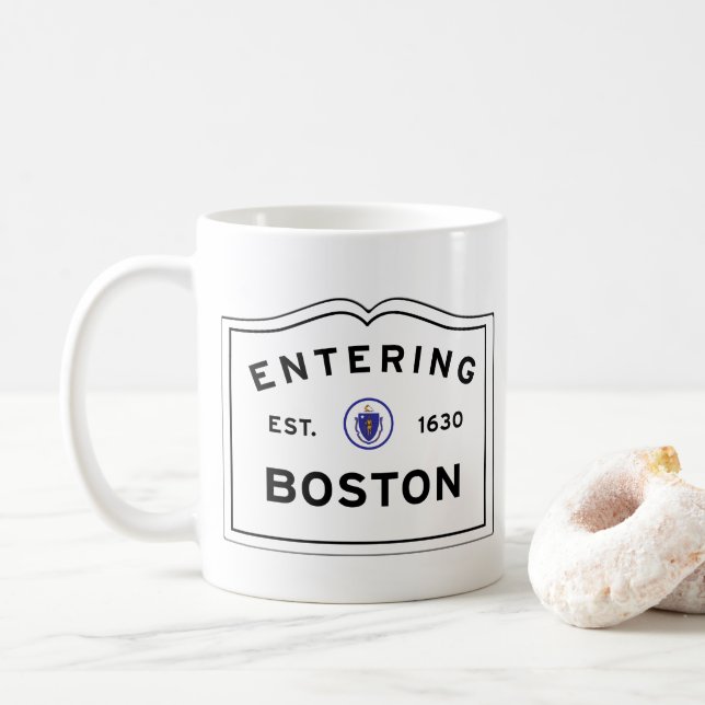 Entering the City of Boston Mass Coffee Mug (With Donut)