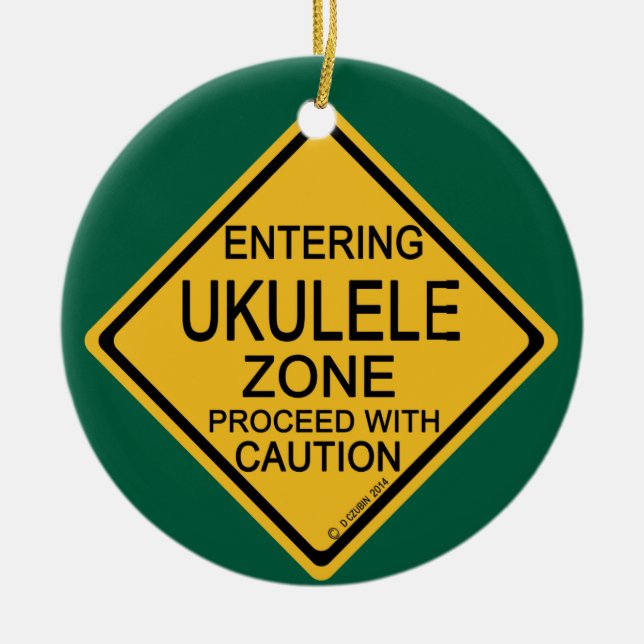 Entering Ukulele Zone Ceramic Tree Decoration (Front)