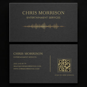 Entertainment Services Music Black Gold QR Code Business Card