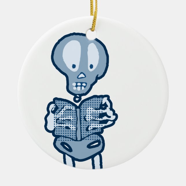 Enthraled Ethan Literary Skeleton with Book Ceramic Tree Decoration (Front)