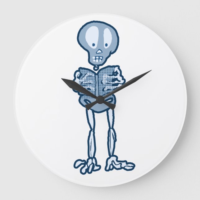 Enthraled Ethan Literary Skeleton with Book Large Clock (Front)