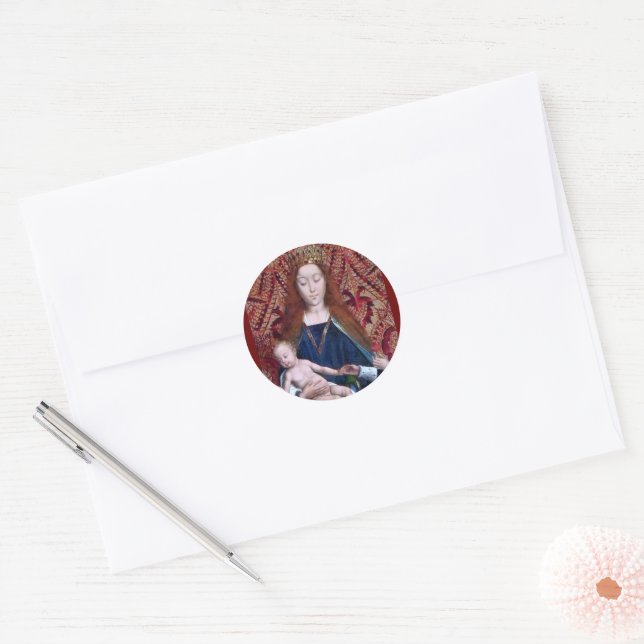 Enthroned Madonna and Child (detail; M 070) Card Classic Round Sticker (Envelope)