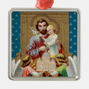 Enthroned St. Joseph Receiving Vatican Maquette Metal Tree Decoration