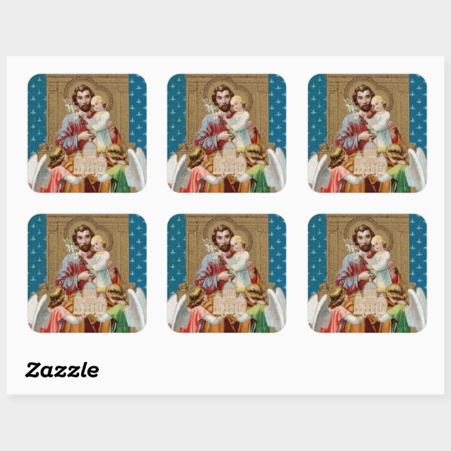 Enthroned St. Joseph Receiving Vatican Maquette Square Sticker (Sheet)