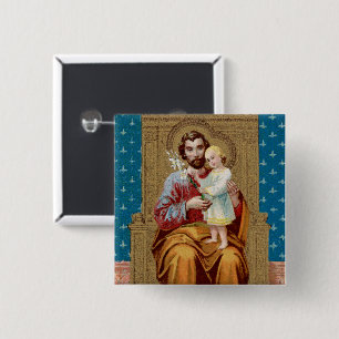 Enthroned St. Joseph with Toddler Christ Child 15 Cm Square Badge