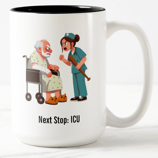 Entitled Elderly Patient Meets Bat-Wielding Nurse Two-Tone Coffee Mug (Creator Uploaded)