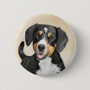 Entlebucher Mountain Dog Painting - Original Art 6 Cm Round Badge