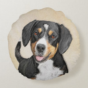 Entlebucher Mountain Dog Painting - Original Art Round Cushion