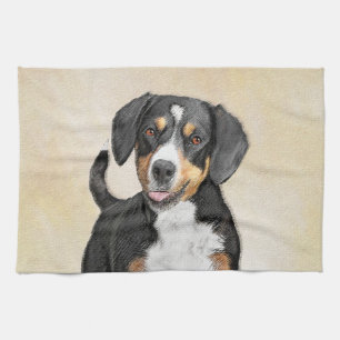 Entlebucher Mountain Dog Painting - Original Art Tea Towel