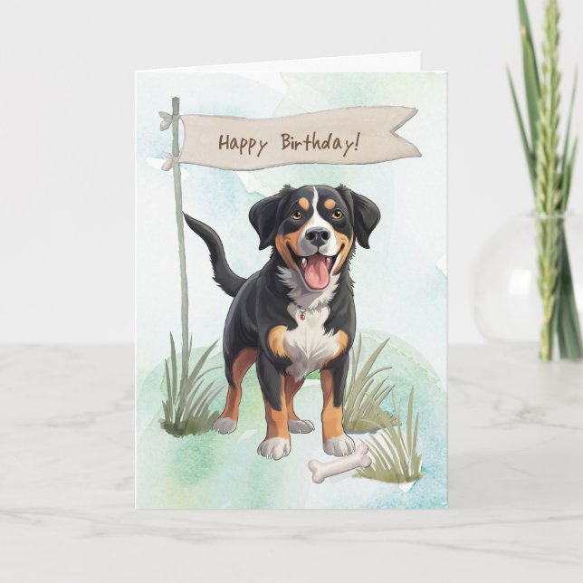 Entlebucher Mountain Dog Under Birthday Sign Card (Front)