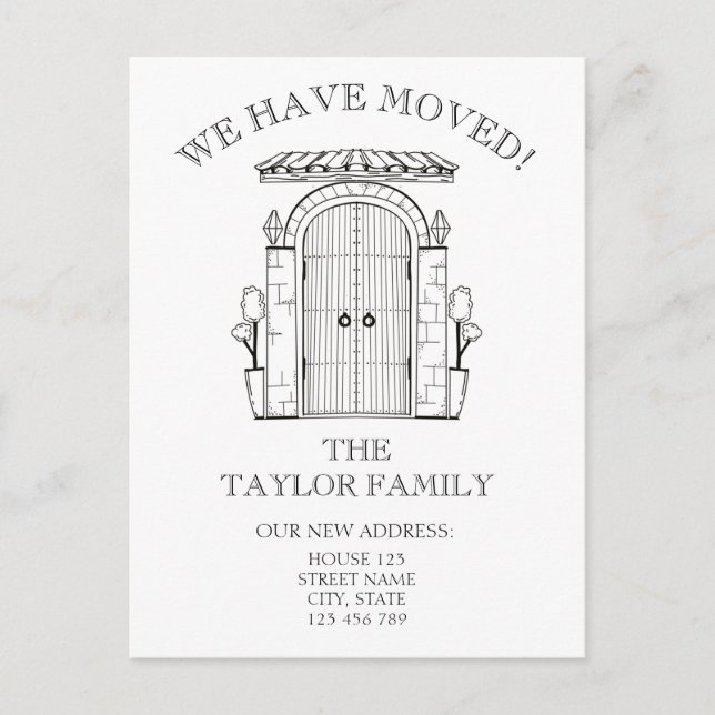 Entrance door new home moving announcement postcard (Front)