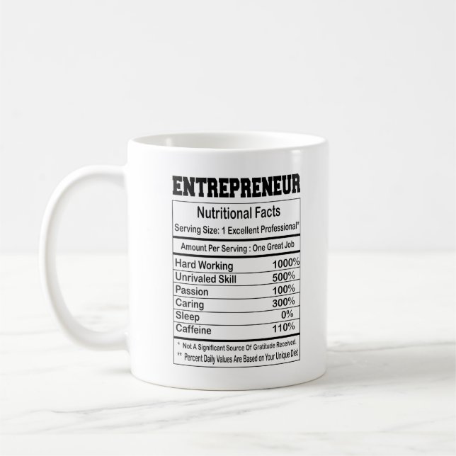 Entrepreneur Nutrition Facts Coffee Mug (Left)