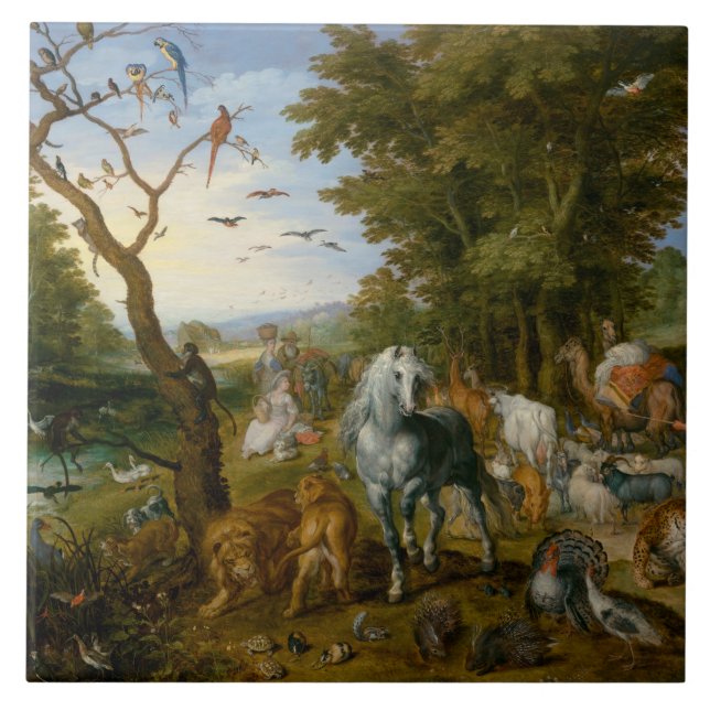 Entry of the Animals into Noah's Ark (Brueghel) Tile (Front)