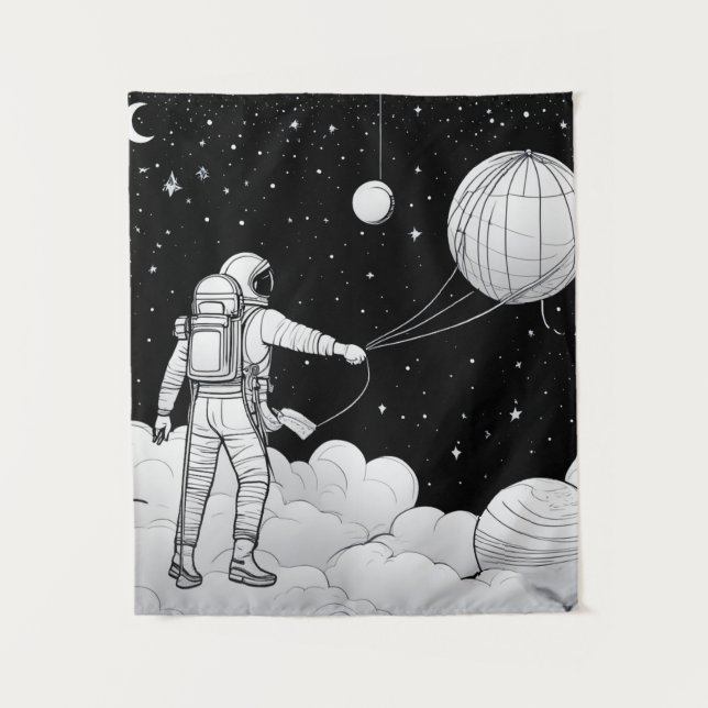 enture Murale Astronaute Monochrome | Art en Ligne Tapestry (Front)