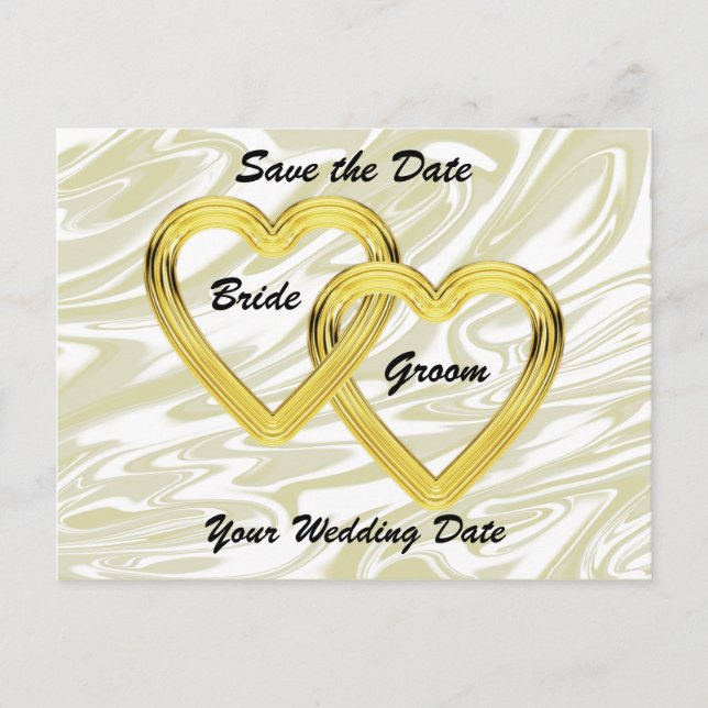 Entwined Gold Hearts Bride and Groom Announcement Postcard (Front)