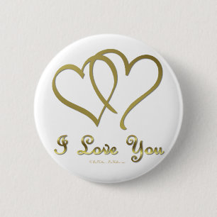 Entwined Gold Hearts i Love You 6 Cm Round Badge