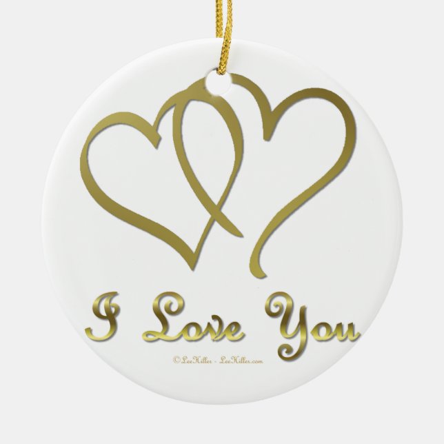 Entwined Gold Hearts i Love You Ceramic Tree Decoration (Front)