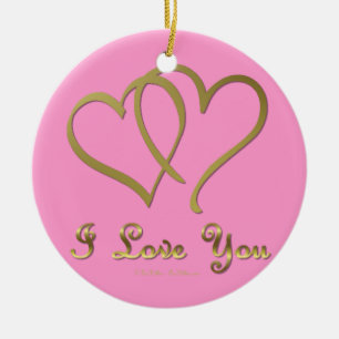 Entwined Gold Hearts i Love You Ceramic Tree Decoration