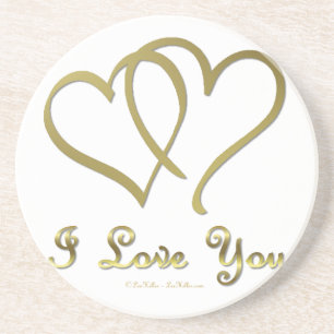 Entwined Gold Hearts i Love You Coaster