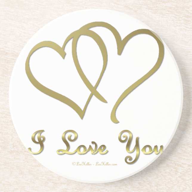 Entwined Gold Hearts i Love You Coaster (Front)
