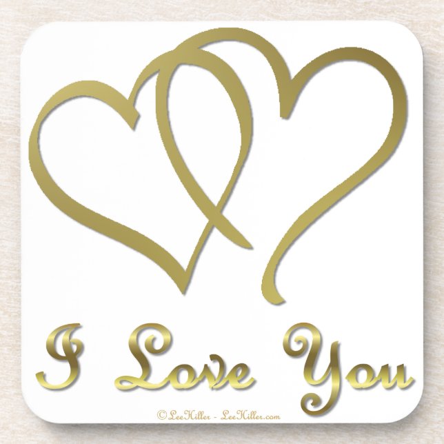 Entwined Gold Hearts i Love You Coaster (Front)