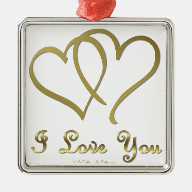 Entwined Gold Hearts i Love You Metal Tree Decoration (Front)