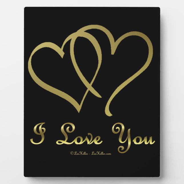 Entwined Gold Hearts i Love You Plaque (Front)
